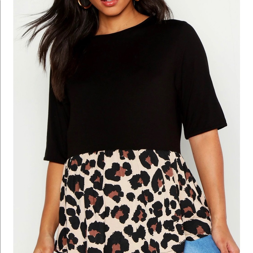 Boohoo brand black and leopard maternity shirt